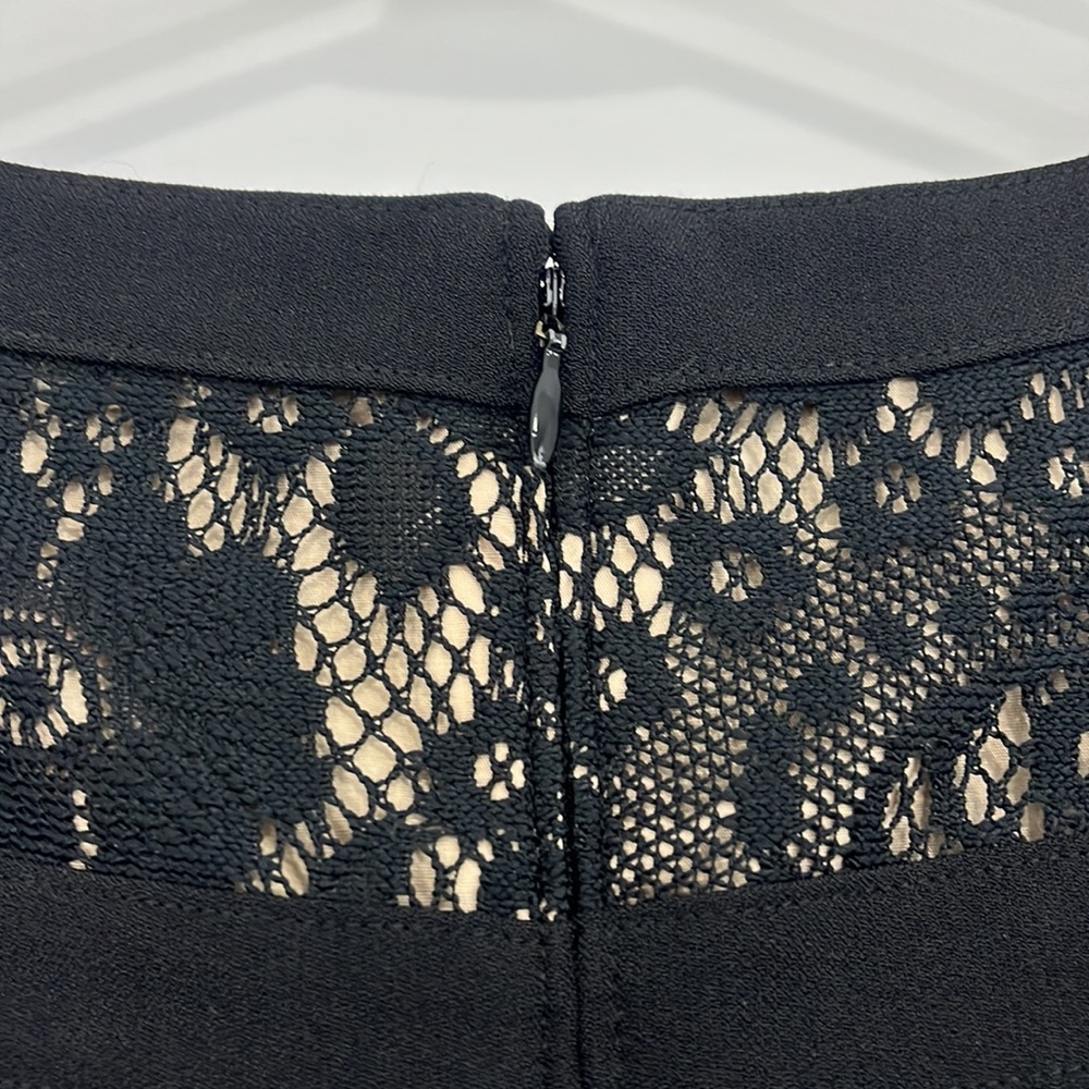 Adrianna Papell Size 2 Beige Black Lace Overlay Cap Sleeve Bodycon Formal Dress - Picture 6 of 12